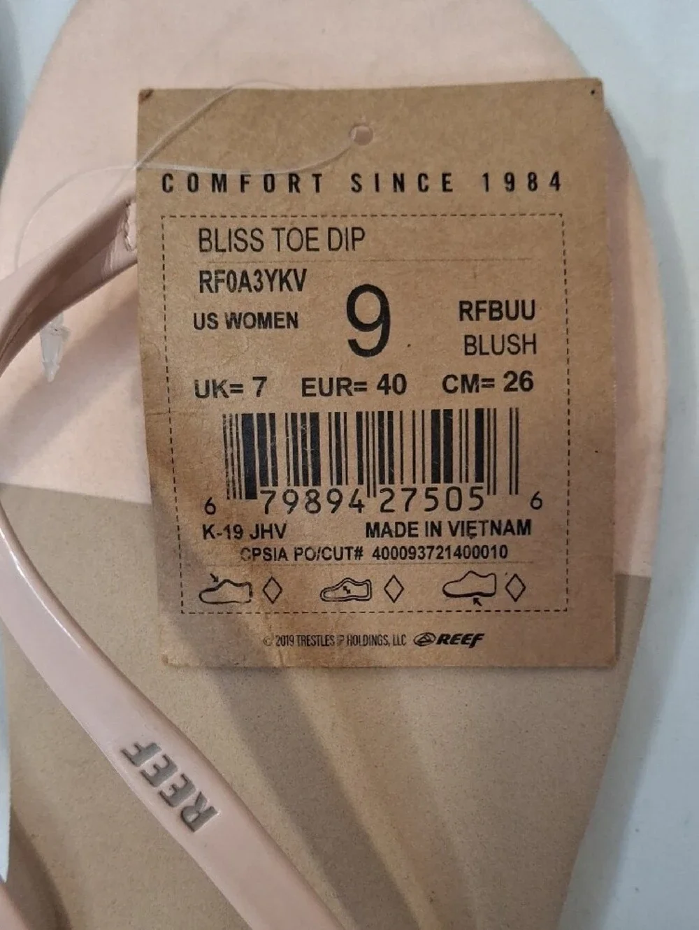 Reef Bliss Toe Dip Blush Pink Glossy Strap Flip Flops. New Wirh Tag